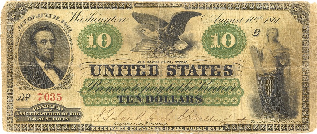 Old Civil War 10 Dollar Bill